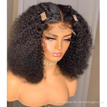 Wholesale Cheap Raw Indian Virgin Kinky Curly bob Human Hair Full Lace Frontal Wig Natural Human Hair Transparent Lace Front Wig